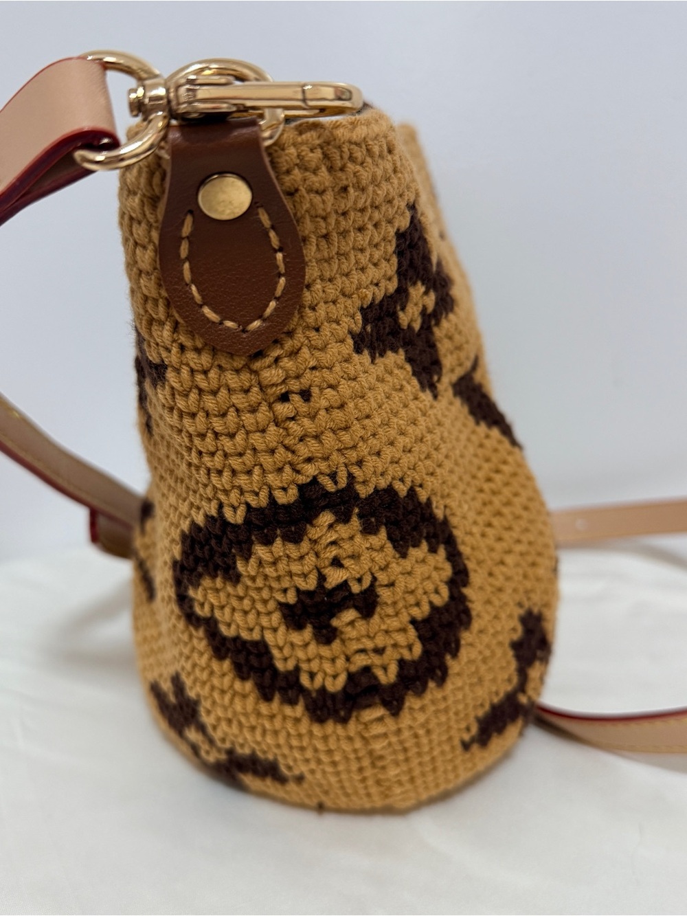 Handmade Tan and Brown Crochet Bucket Bag Crossbody Bag